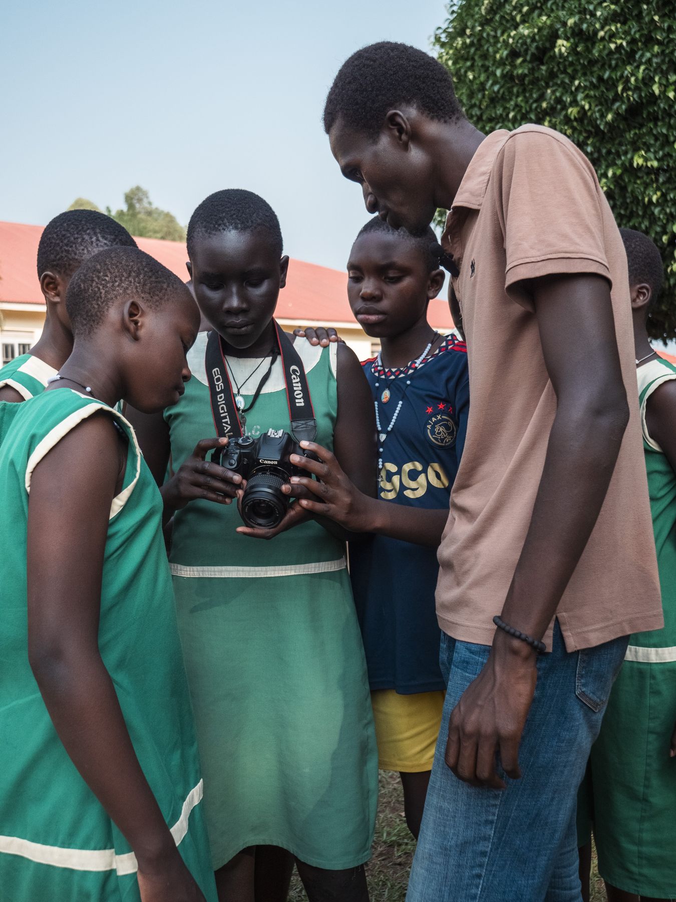 Girls reviewing their work together